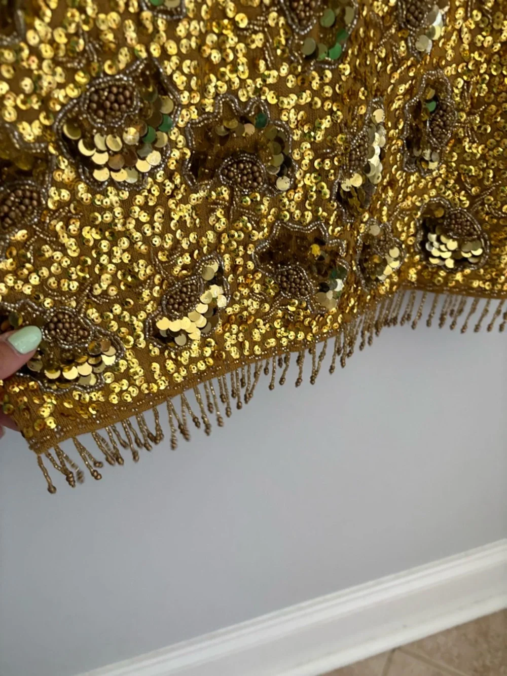 Vintage Harilela gold beaded sequin wool tank top size 38 US Small - Picture 5 of 10